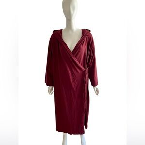 Coyuchi  Slub Jersey Hooded Robe 100% Organic Cotton Size S lounge Mulberry Red